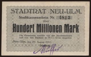 Neu-Ulm/ Stadt, 100.000.000 Mark, 1923