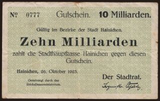 Hainichen/ Stadt, 10.000.000.000 Mark, 1923