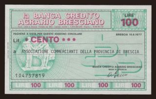 Banca di Credito Agrario Bresciano, 100 lire, 1977