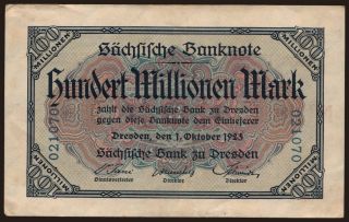 Sächsische Bank zu Dresden, 100.000.000 Mark, 1923