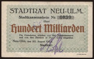 Neu-Ulm/ Stadt, 100.000.000.000 Mark, 1923