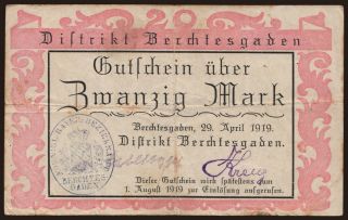 Berchtesgaden/ Distrikt, 20 Mark, 1919