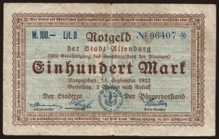 Altenburg/ Stadt, 100 Mark, 1922