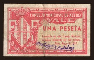 Alcira, 1 peseta, 1937