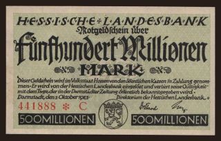 Darmstadt/ Hessische Landesbank, 500.000.000 Mark, 1923