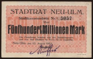 Neu-Ulm/ Stadt, 500.000.000 Mark, 1923