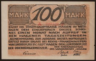 Hagen/ Stadt- und Landkreis, 100 Mark, 1922