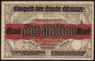 Mainz/ Stadt, 1.000.000 Mark, 1923