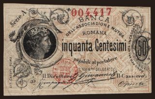 Banca del Associazione Mutua Romana, 50 centesimi, 1873