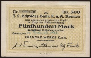 Bremen/ Francke Werke K.a.A., 500 Mark, 1922