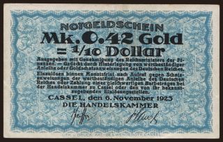 Cassel/ Handelskammer, 0.42 Goldpfennig, 1923