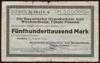 Passau/ Bayerische Hypotheken- und Wechsel-Bank, 500.000 Mark, 1923