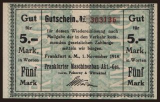 Frankfurt/ Frankfurter Maschinenbau A.G., 5 Mark, 1918