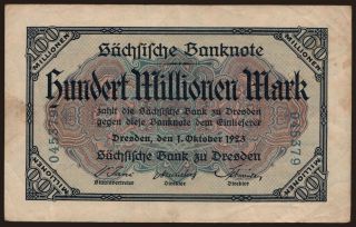 Sächsische Bank zu Dresden, 100.000.000 Mark, 1923