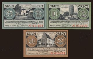 Orsoy, 3x 10 - 50 Pfennig, 1921