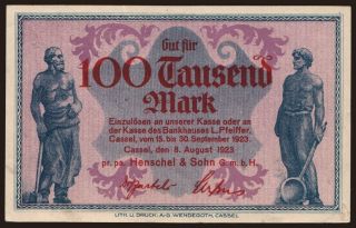 Cassel/ Henschel & Sohn G.m.b.H., 100.000 Mark, 1923