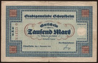 Schopfheim/ Stadt, 1000 Mark, 1922