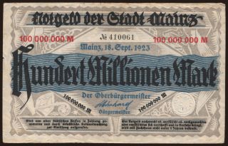 Mainz/ Stadt, 100.000.000 Mark, 1923