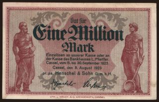 Cassel/ Henschel & Sohn G.m.b.H., 1.000.000 Mark, 1923