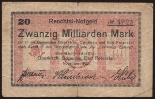 Oberkirch, Oppenau, Bad Peterstal/ Gemeinden, 20.000.000.000 Mark, 1923