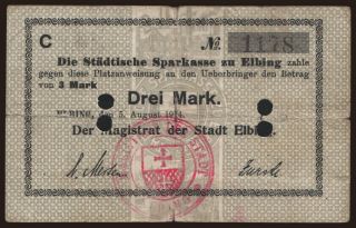 Elbing/ Stadt, 3 Mark, 1914