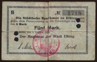 Elbing/ Stadt, 5 Mark, 1914