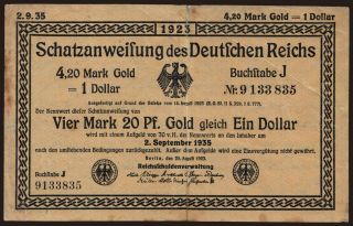 Berlin/ Schatzanweisungen des Deutsches Reichs, 4.20 Mark Gold, 1923