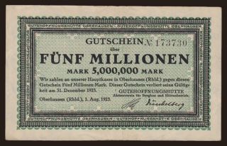 Oberhausen/ Gutehoffnungshütte Aktienverein für Bergbau und Hüttenbetrieb, 5.000.000 Mark, 1923