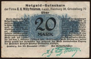 Hamburg/ K.G. Willy Petersen, 20 Mark, 1922