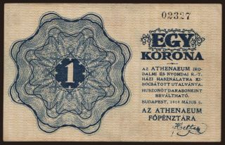 Budapest/ Athenaeum, 1 korona, 1919