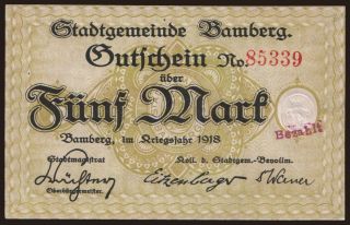 Bamberg/ Stadt, 5 Mark, 1918