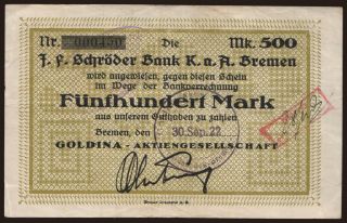 Bremen/ Goldine-Aktiengesellschaft, 500 Mark, 1922