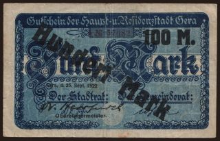 Gera/ Stadt, 100 Mark, 1922