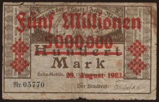 Zehla-Mehlis/ Stadt, 5.000.000 Mark, 1923