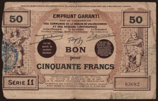 Valenciennes & Limitrophes, 50 francs, 1916