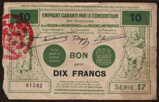 Valenciennes & Limitrophes, 10 francs, 1916