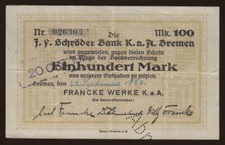 Bremen/ Francke Werke, 100 Mark, 1922