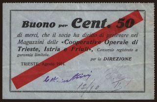 Trieste/ Cooperative Operaie die Trieste, Istria e Friuli, 50 centesimi, 1914