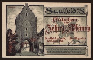 Saalfeld, 10 Pfennig, 1921