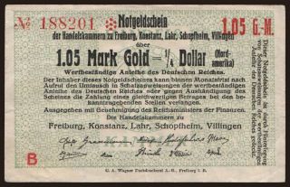 Freiburg/ Handelskammern zu Freiburg, Konstanz, Lahr etc., 1.05 Mark Gold, 1923