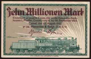 Cassel/ Henschel & Sohn G.m.b.H., 10.000.000 Mark, 1923