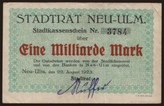 Neu-Ulm/ Stadt, 1.000.000.000 Mark, 1923