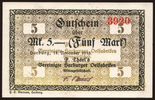 Harburg/ F. Thörl s Vereinigte Harburger Oelfabriken, 5 Mark, 1918