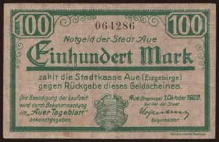 Aue/ Stadt, 100 Mark, 1922