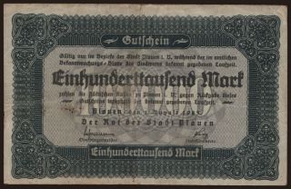 Plauen/ Rat der Stadt, 100.000 Mark, 1923