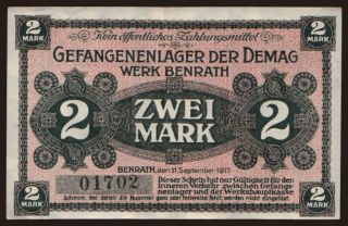 Benrath/ Demag Werk Benrath, 2 Mark, 1917