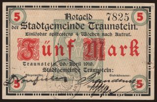Traunstein/ Stadt, 5 Mark, 1919