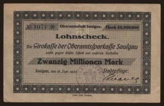 Saulgau/ Stadtpflege, 20.000.000 Mark, 1923