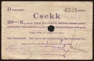 Pápa, 20 korona, 1919