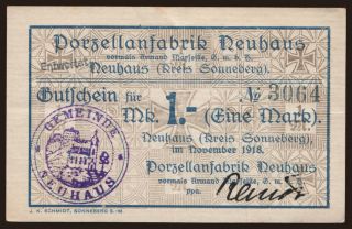 Neuhaus/ Porzellanfabrik Neuhaus, 1 Mark, 1918